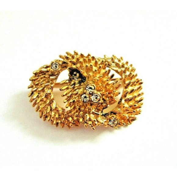Wells Sterling Jewelry - Vintage Signed WELLS STERLING 925 14K Gold Vermeil Rhinestone Pin Brooch Estate